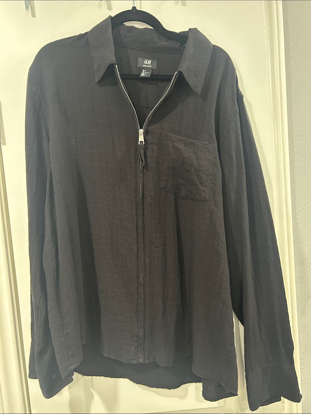 H&M Men's Black Zip-Up Lightweight Shirt Jacket